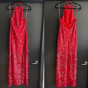 Staud Stunning Red Sequin Glass Beaded Maxi Dress Size Small